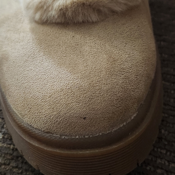 Women's Tan Lace-Up Faux Suede Ankle Boots, With Faux Fur - Picture 6 of 7